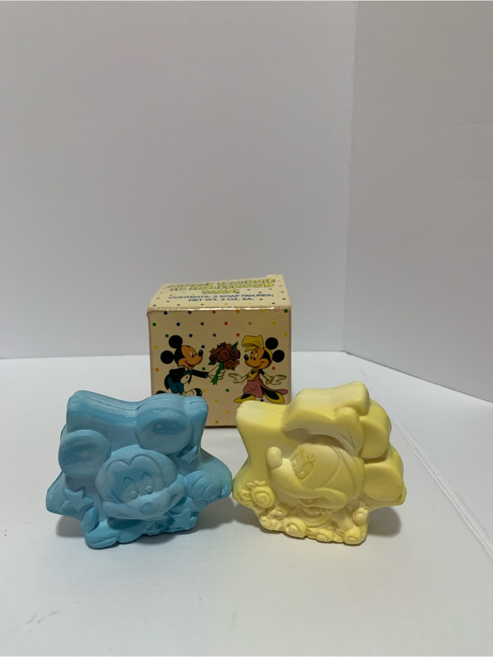 Mickey & Minnie Pastel Soap Set - Blue and Yellow Vintage 1989